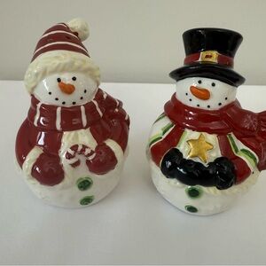 Vintage Ceramic Snowman Salt & Pepper Shaker Set Christmas Decor